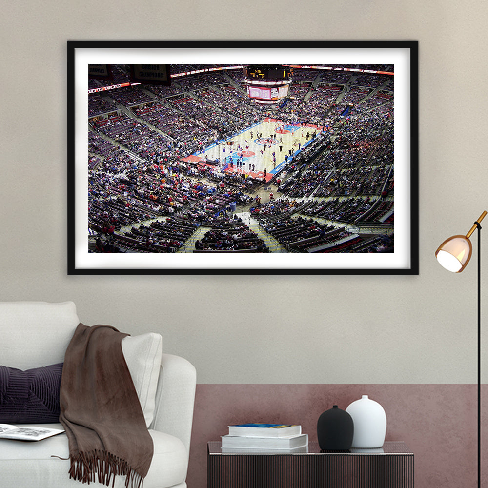 Palace of Auburn Hills, Stadium Canvas, Sport Art, Gift for him, White Border Framed Art Print Wall Decor
