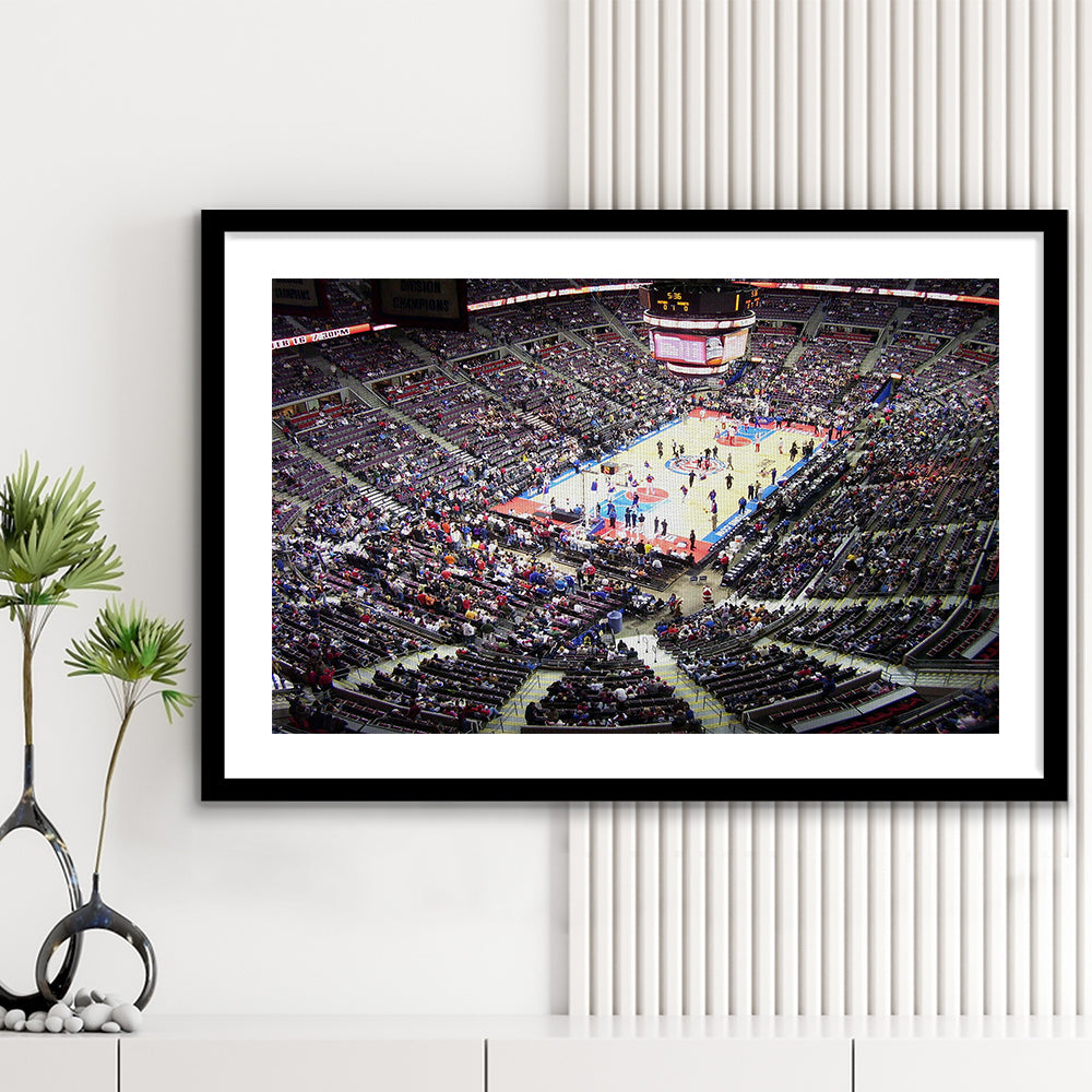 Palace of Auburn Hills, Stadium Canvas, Sport Art, Gift for him, White Border Framed Art Print Wall Decor