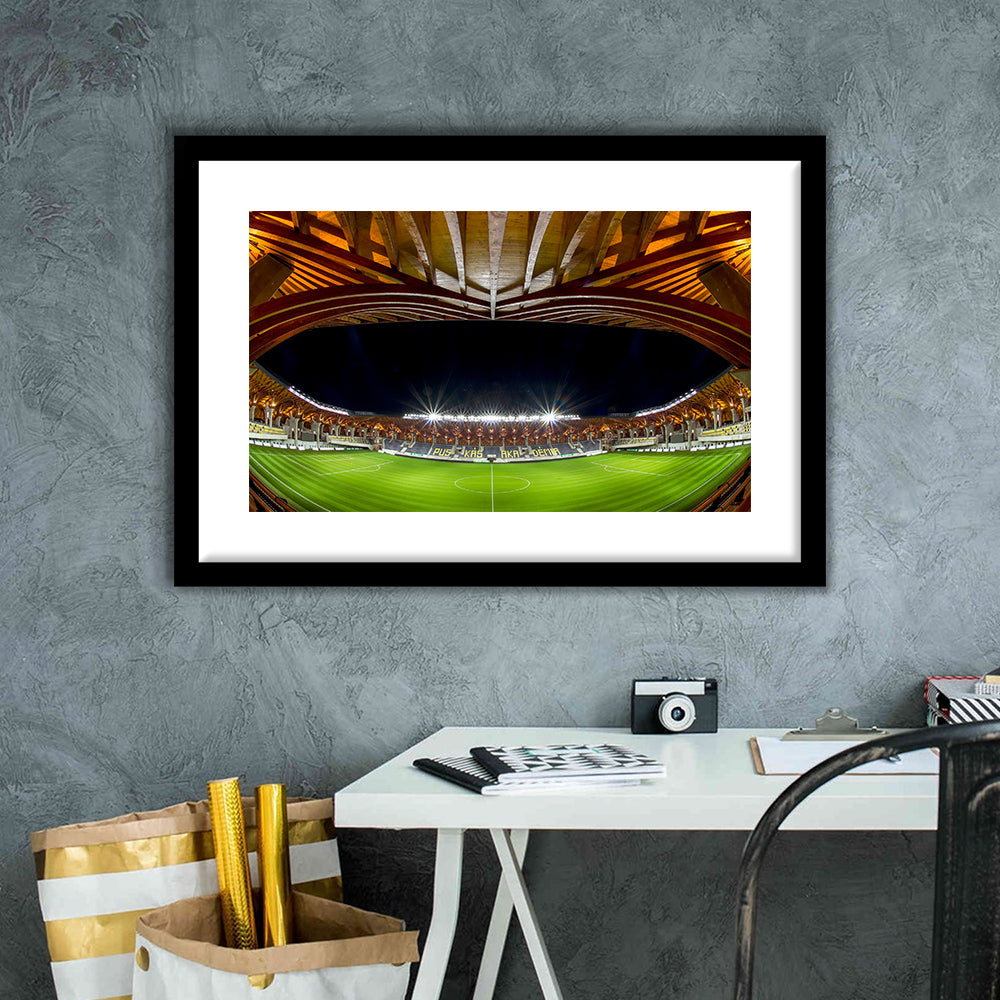 Pancho Arena Hungary, Stadium Canvas, Sport Art, Gift for him, White Border Framed Art Print Wall Decor