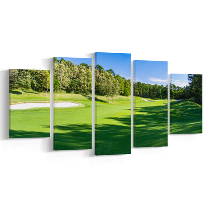 Panorama Golf Course With Beautiful Putting Green, Golf Art Print, 5 Pieces Mixed Canvas Print Wall Art