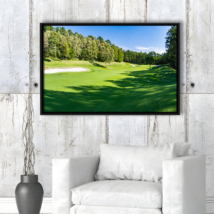 Panorama Golf Course With Beautiful Putting Green, Floating Framed Canvas Print Wall Art