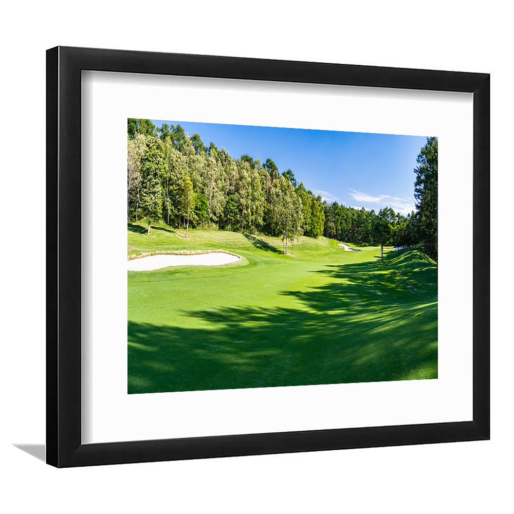 Panorama Golf Course With Beautiful Putting Green, Goft Art Print, Framed Art Print White Border Wall Decor