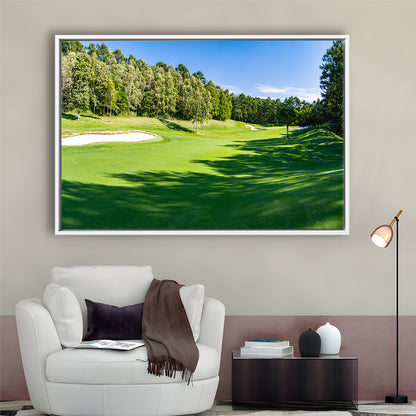 Panorama Golf Course With Beautiful Putting Green, Floating Framed Canvas Print Wall Art