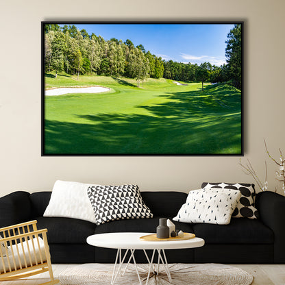 Panorama Golf Course With Beautiful Putting Green, Floating Framed Canvas Print Wall Art