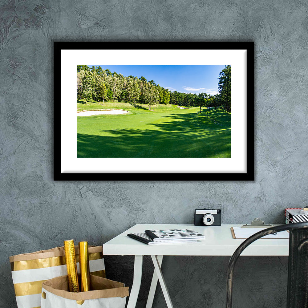 Panorama Golf Course With Beautiful Putting Green, Goft Art Print, Framed Art Print White Border Wall Decor