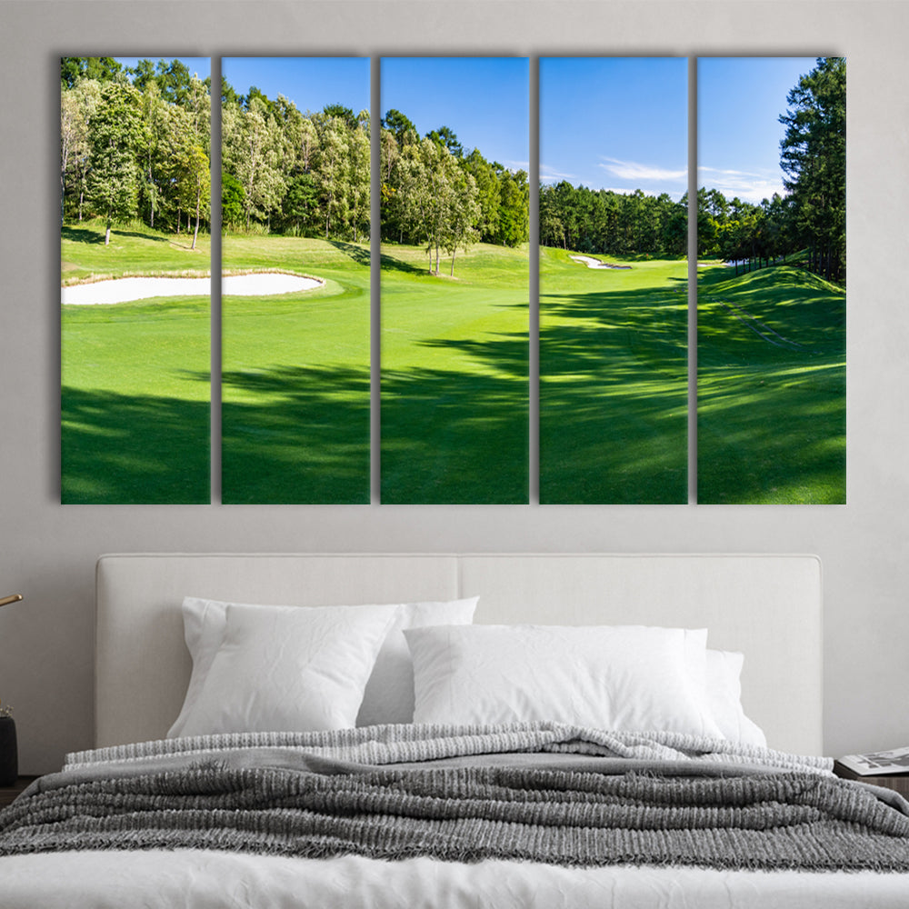 Panorama Golf Course With Beautiful Putting Green, Golf Art Print, Extra Large Canvas Print Wall Art