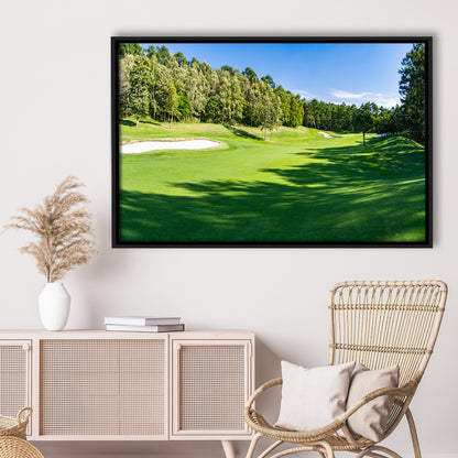 Panorama Golf Course With Beautiful Putting Green, Floating Framed Canvas Print Wall Art