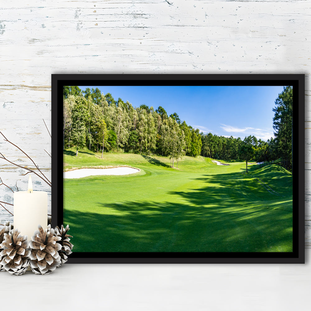 Panorama Golf Course With Beautiful Putting Green, Floating Framed Canvas Print Wall Art