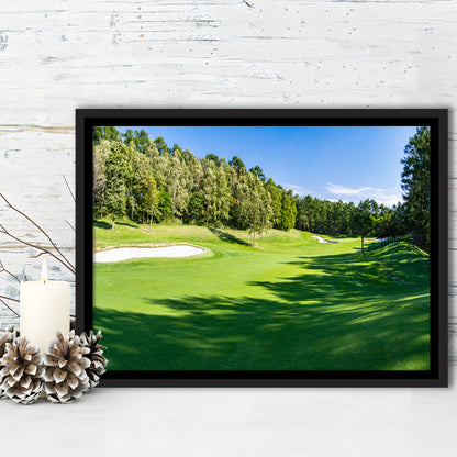 Panorama Golf Course With Beautiful Putting Green, Floating Framed Canvas Print Wall Art