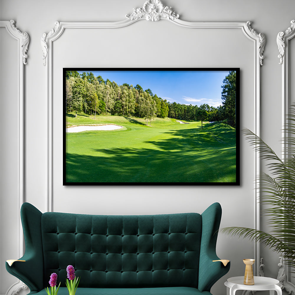 Panorama Golf Course With Beautiful Putting Green, Framed Art Print Wall Decor, Picture Framed