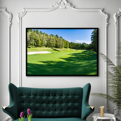 Panorama Golf Course With Beautiful Putting Green, Framed Art Print Wall Decor, Picture Framed