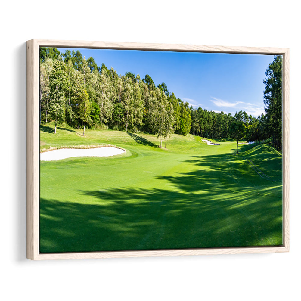 Panorama Golf Course With Beautiful Putting Green, Floating Framed Canvas Print Wall Art