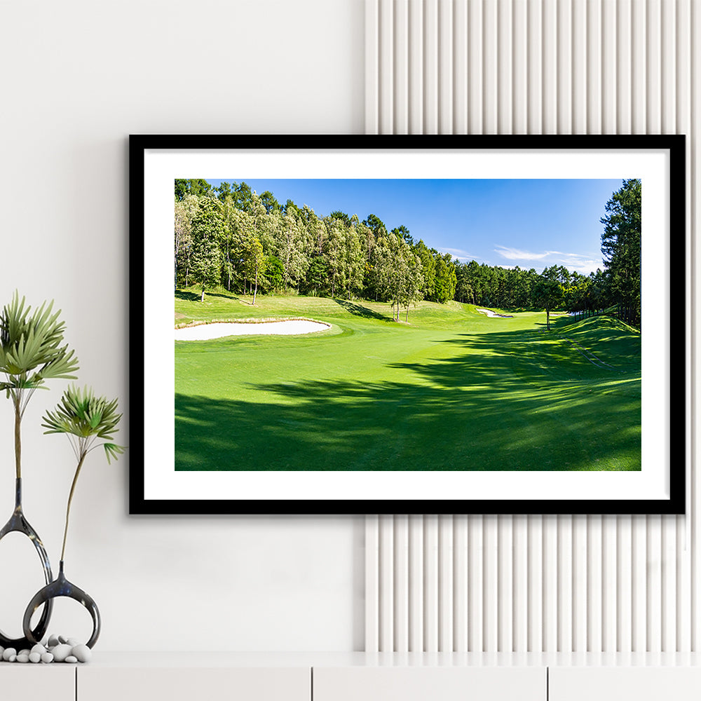 Panorama Golf Course With Beautiful Putting Green, Goft Art Print, Framed Art Print White Border Wall Decor