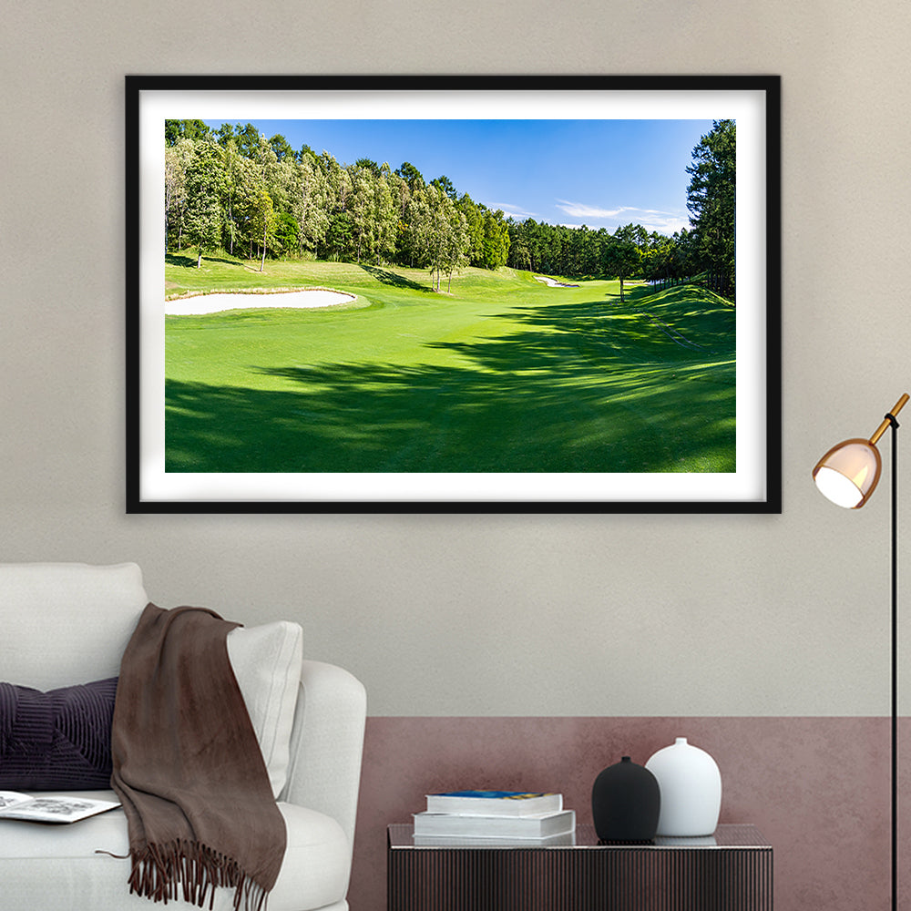 Panorama Golf Course With Beautiful Putting Green, Goft Art Print, Framed Art Print White Border Wall Decor