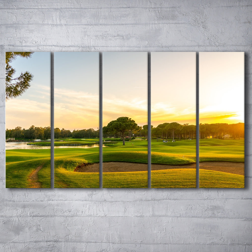 Panorama Of The Most Beautiful Sunset, Golf Art Print, Extra Large Canvas Print Wall Art
