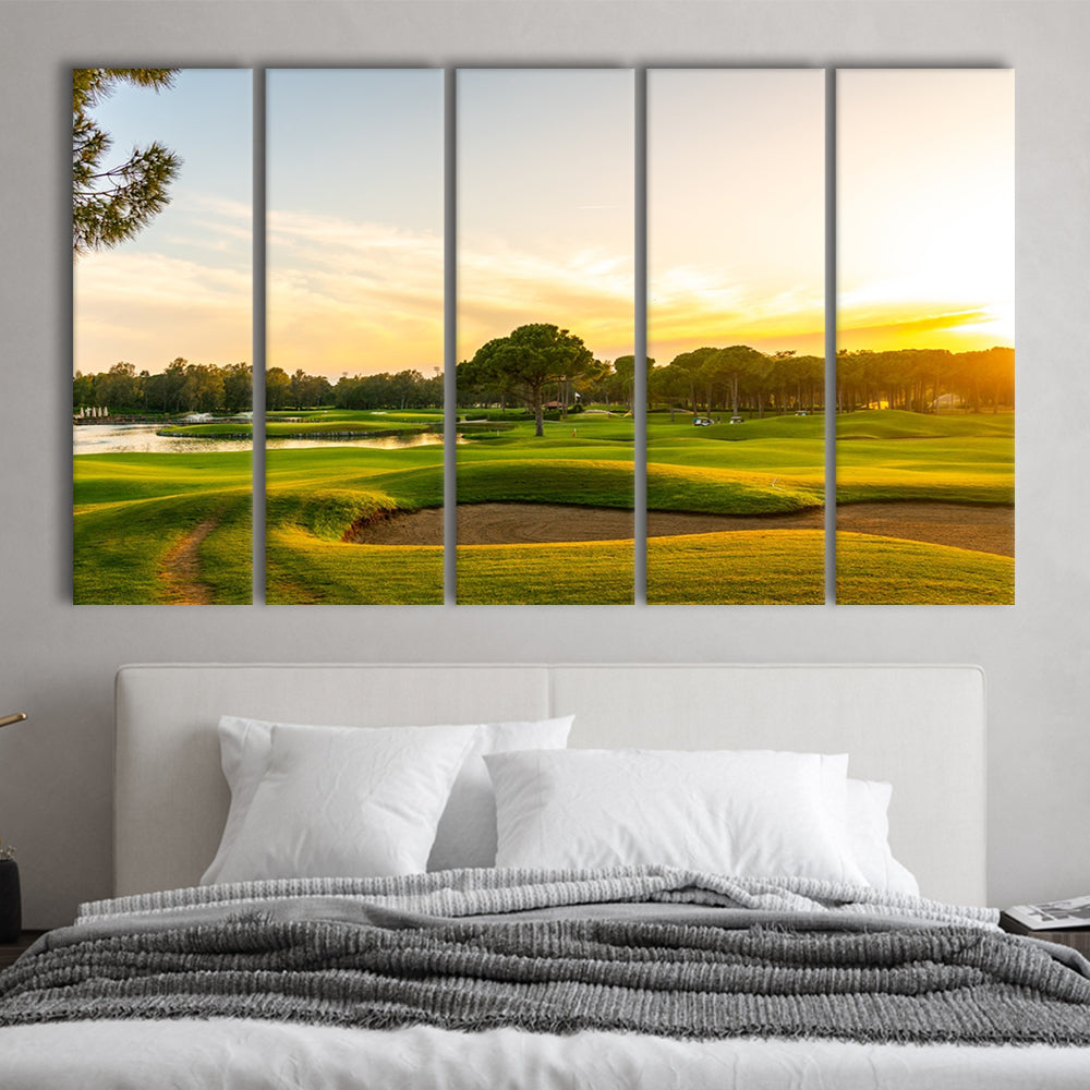 Panorama Of The Most Beautiful Sunset, Golf Art Print, Extra Large Canvas Print Wall Art