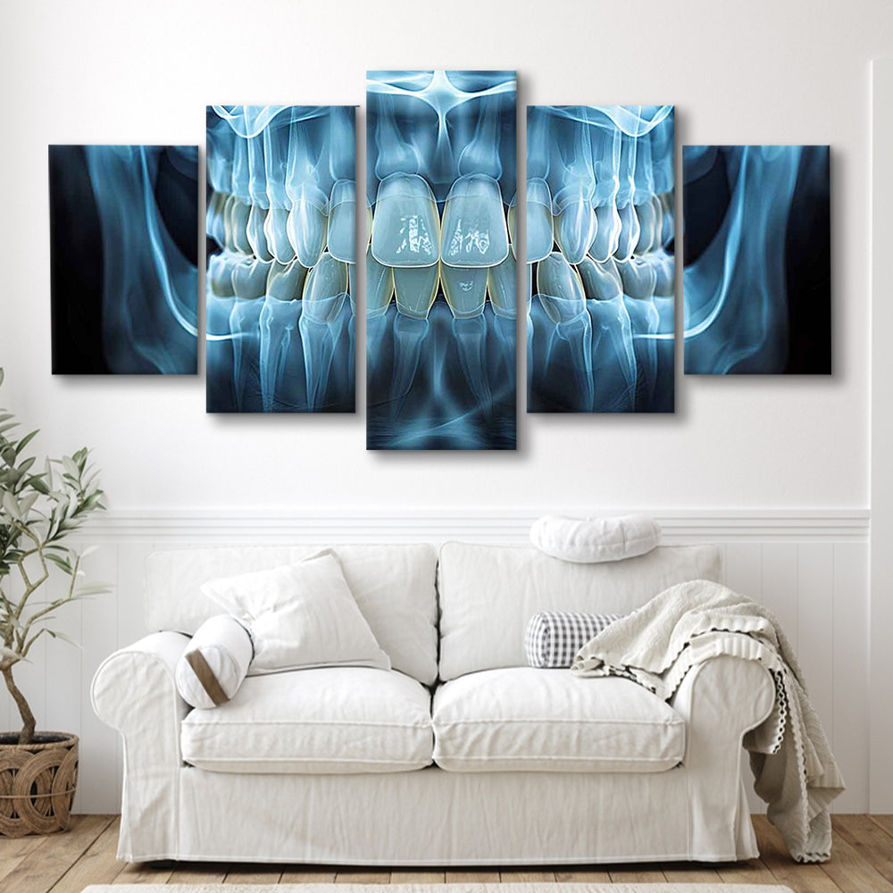 Panoramic X Ray Jaw Canvas Print, Snow white Healthy Teeth, Dental Office Decor, 5 Piece Large Cavas Print Wall Art