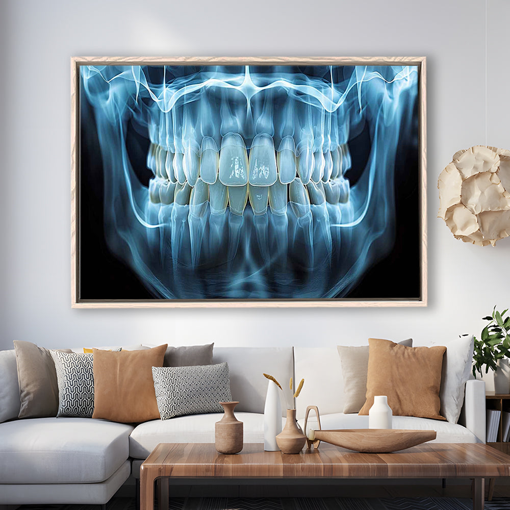 Panoramic X Ray Jaw Canvas Print, Snow White Healthy Teeth, Dental Office Decor, Framed Cavas Print, Floating Frame