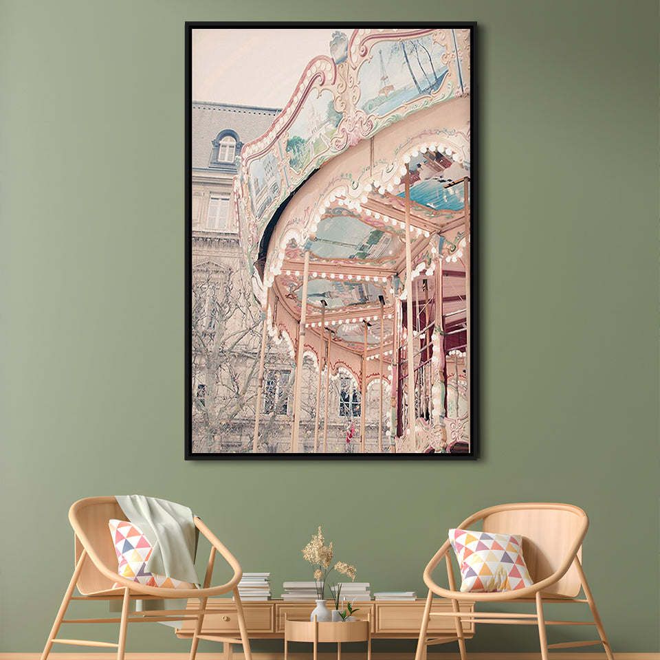 Paris Carousel Wall Art Print Paris Photography Nursery Wall Art Merry Go Round Art, Framed Canvas Prints Wall Art