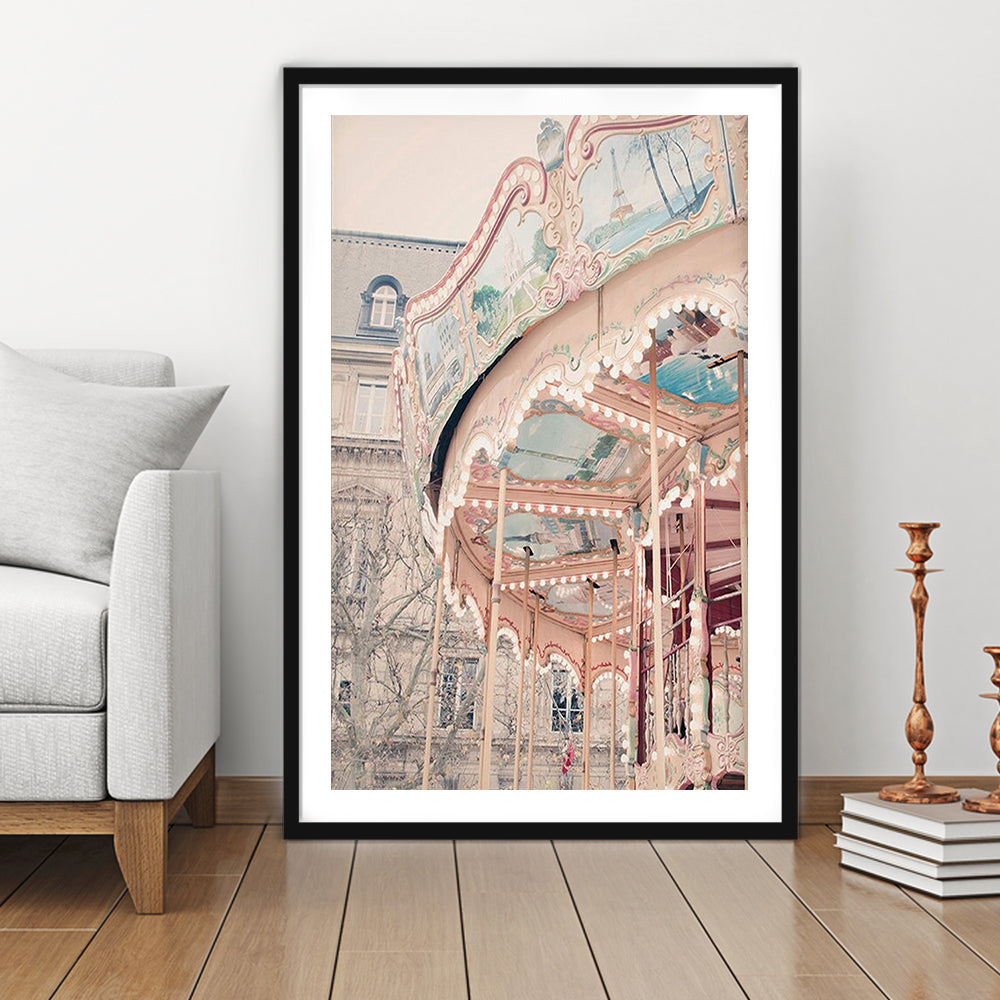 Paris Carousel Wall Art Print Paris Photography Nursery Wall Art Merry Go Round Art, Framed Art Prints White Border Wall Decor