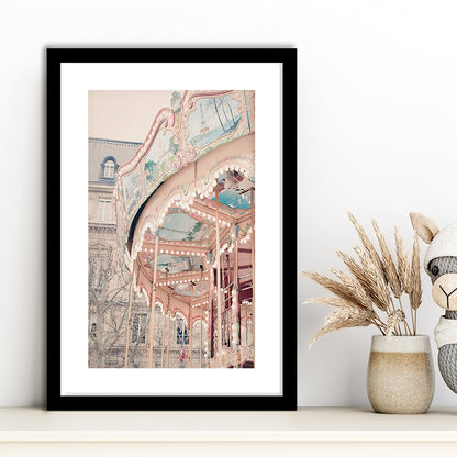 Paris Carousel Wall Art Print Paris Photography Nursery Wall Art Merry Go Round Art, Framed Art Prints White Border Wall Decor