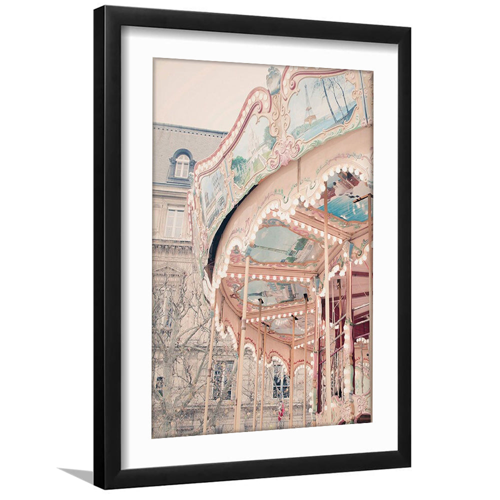 Paris Carousel Wall Art Print Paris Photography Nursery Wall Art Merry Go Round Art, Framed Art Prints White Border Wall Decor