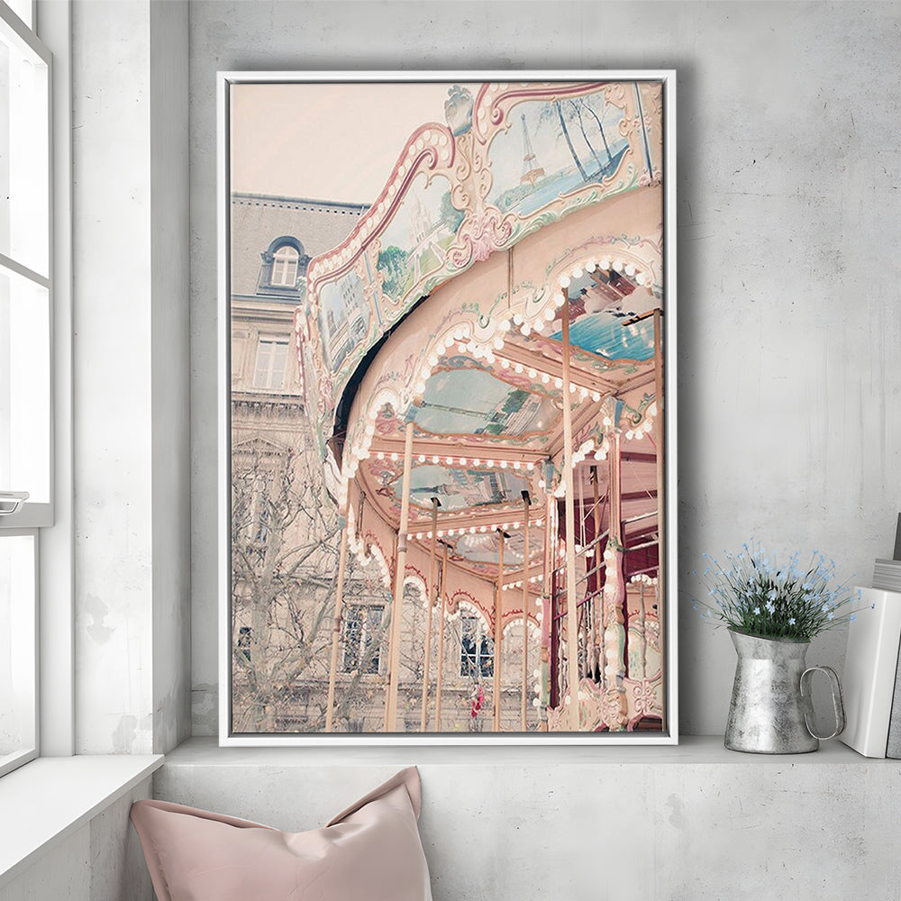 Paris Carousel Wall Art Print Paris Photography Nursery Wall Art Merry Go Round Art, Framed Canvas Prints Wall Art