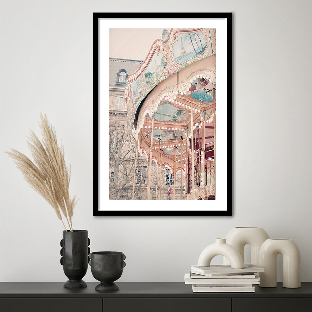 Paris Carousel Wall Art Print Paris Photography Nursery Wall Art Merry Go Round Art, Framed Art Prints White Border Wall Decor