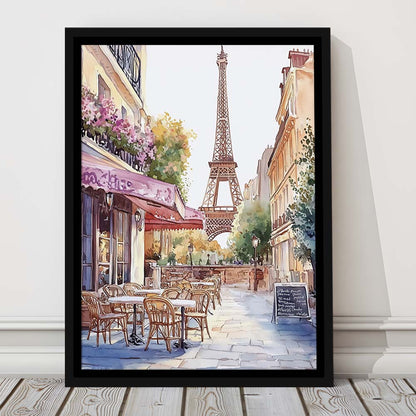 Paris Cityscape Watercolor Art Print, Cafe Watercolor Art Print, Travel Art, Gift Idea, Framed Canvas Print, Floating Frame