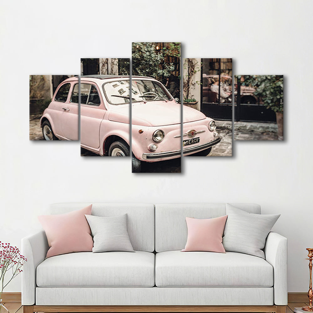 Paris Print Pink Car Print Paris Photography, Canvas Art Decor Print, Painting Art, Mixed Panels Canvas Print Wall Art