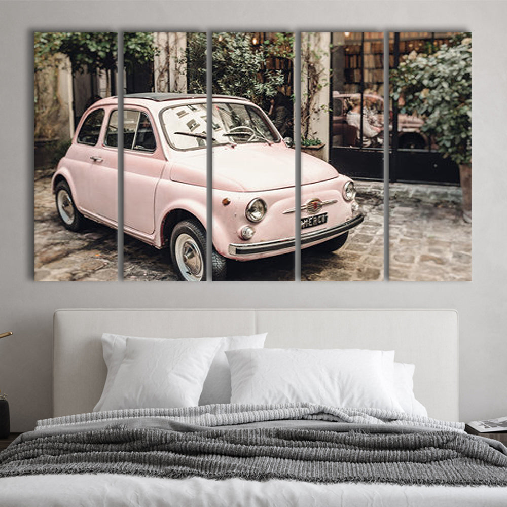 Paris Print Pink Car Print Paris Photography, Canvas Art Print, Painting Art, Multi Panels Canvas Print Wall Art