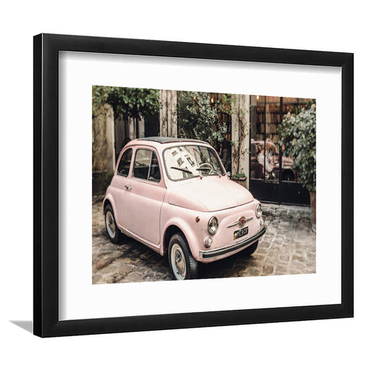 Paris Print Pink Car Print Paris Photography, Framed  Print, Painting Art, Framed Art Print White Border Wall Decor