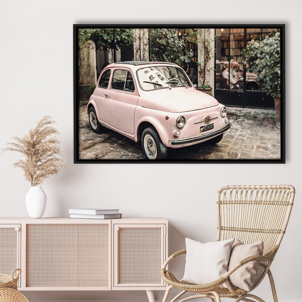 Paris Print Pink Car Print Paris Photography, Framed Canvas Print, Painting Art, Floating Framed Canvas Print Wall Art