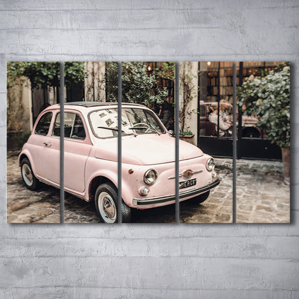 Paris Print Pink Car Print Paris Photography, Canvas Art Print, Painting Art, Multi Panels Canvas Print Wall Art