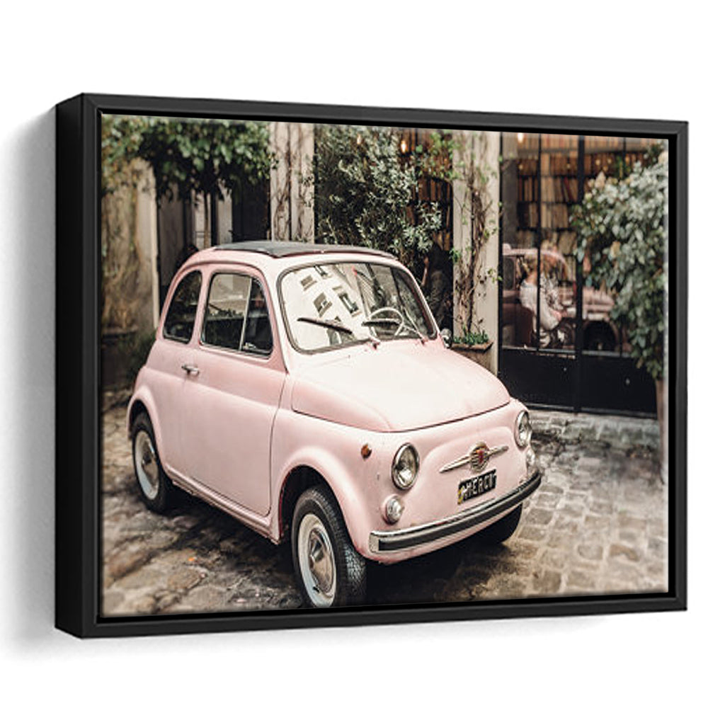 Paris Print Pink Car Print Paris Photography, Framed Canvas Print, Painting Art, Floating Framed Canvas Print Wall Art