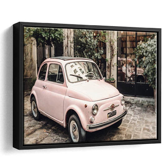 Paris Print Pink Car Print Paris Photography, Framed Canvas Print, Painting Art, Floating Framed Canvas Print Wall Art
