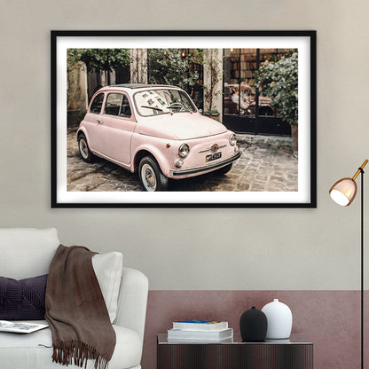 Paris Print Pink Car Print Paris Photography, Framed  Print, Painting Art, Framed Art Print White Border Wall Decor