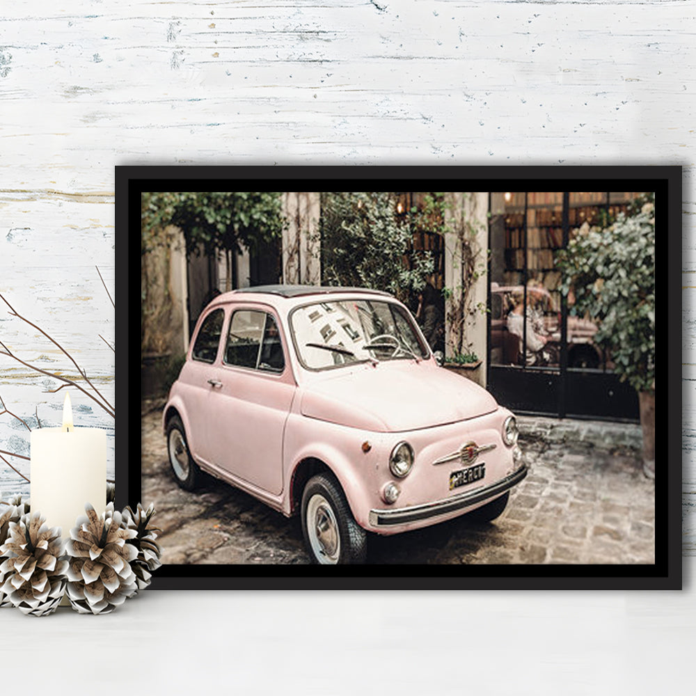Paris Print Pink Car Print Paris Photography, Framed Canvas Print, Painting Art, Floating Framed Canvas Print Wall Art