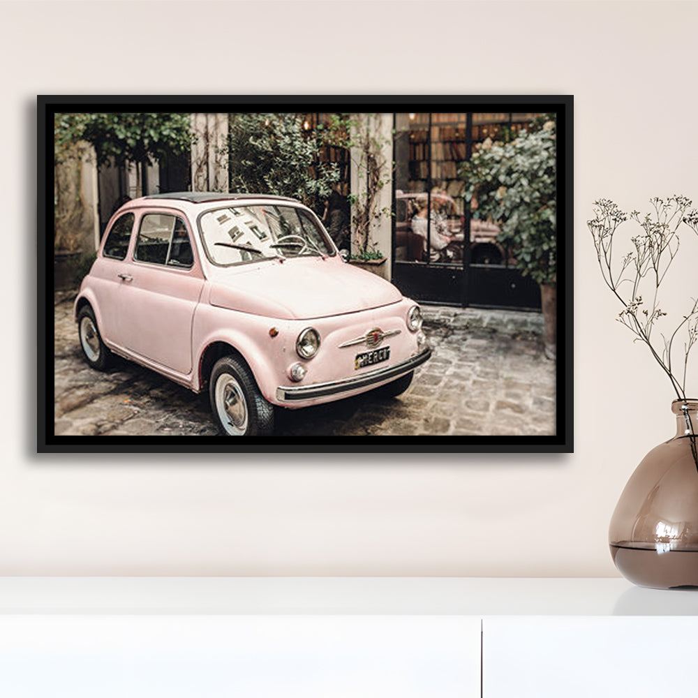Paris Print Pink Car Print Paris Photography, Framed Canvas Print, Painting Art, Floating Framed Canvas Print Wall Art