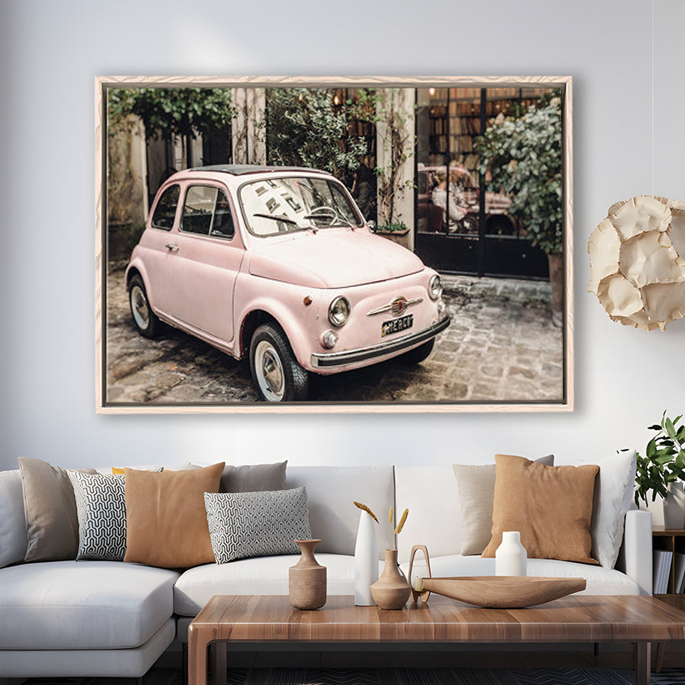 Paris Print Pink Car Print Paris Photography, Framed Canvas Print, Painting Art, Floating Framed Canvas Print Wall Art