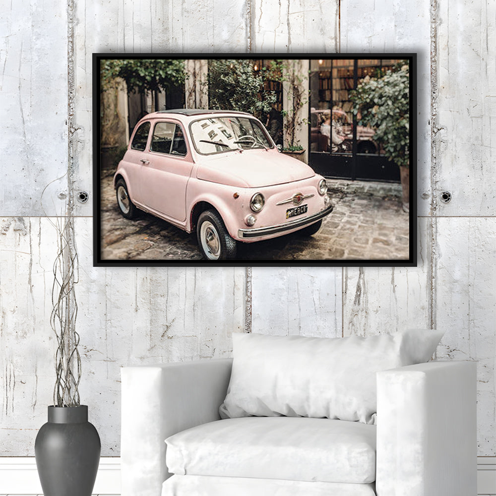 Paris Print Pink Car Print Paris Photography, Framed Canvas Print, Painting Art, Floating Framed Canvas Print Wall Art