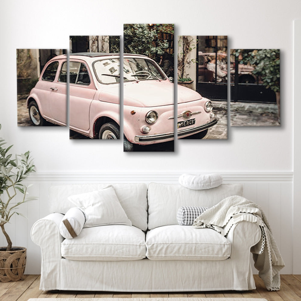 Paris Print Pink Car Print Paris Photography, Canvas Art Decor Print, Painting Art, Mixed Panels Canvas Print Wall Art