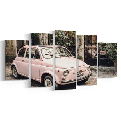 Paris Print Pink Car Print Paris Photography, Canvas Art Decor Print, Painting Art, Mixed Panels Canvas Print Wall Art