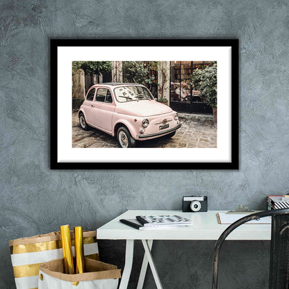Paris Print Pink Car Print Paris Photography, Framed  Print, Painting Art, Framed Art Print White Border Wall Decor