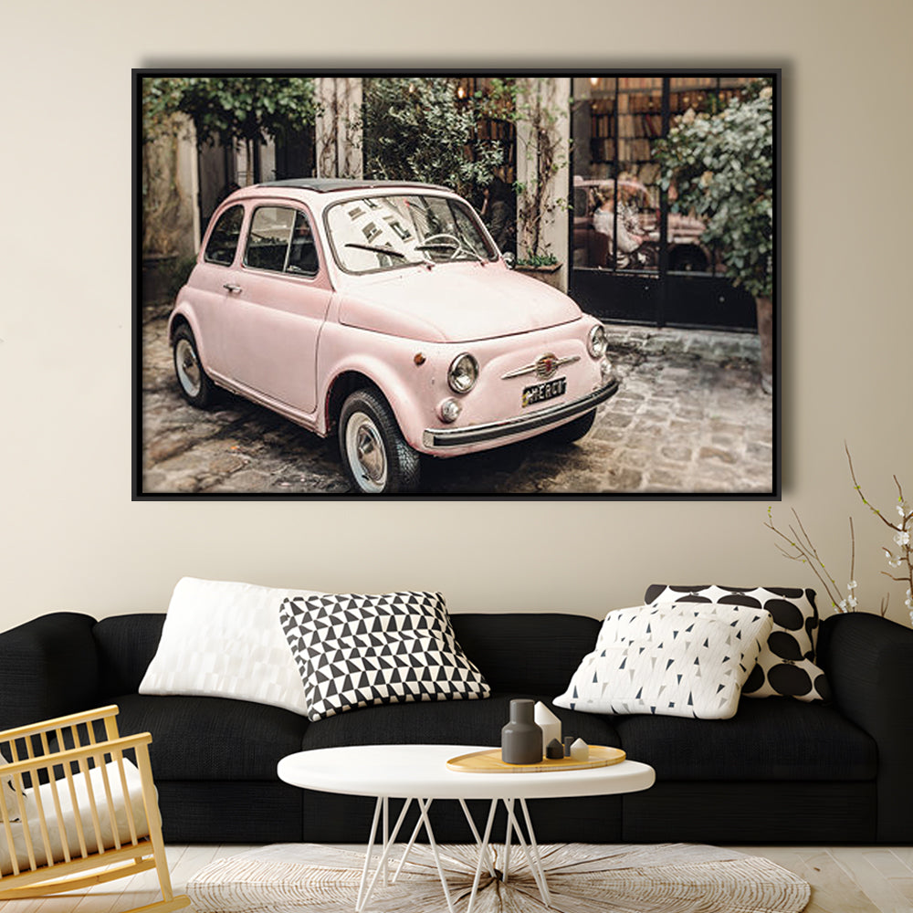 Paris Print Pink Car Print Paris Photography, Framed Canvas Print, Painting Art, Floating Framed Canvas Print Wall Art
