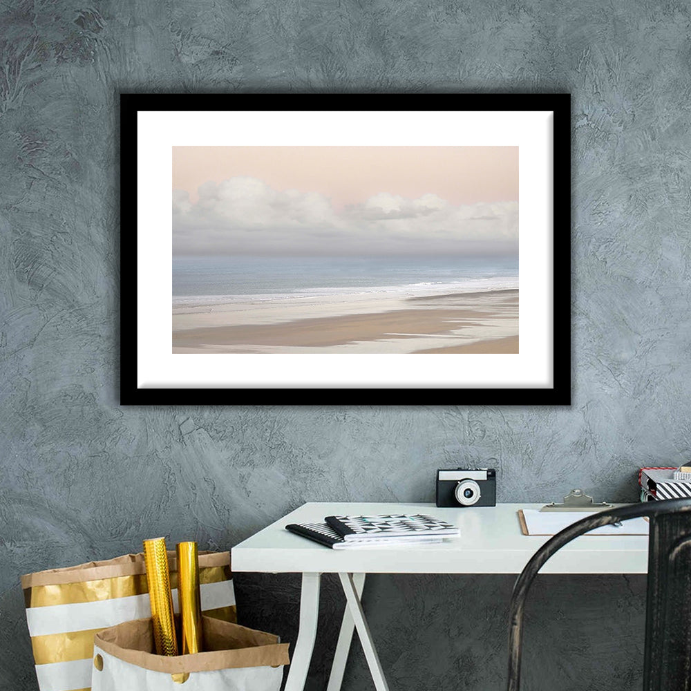 Pastel Seascapes Large Stretched Floating Frame Wall Art Print, Framed Art Print White Border
