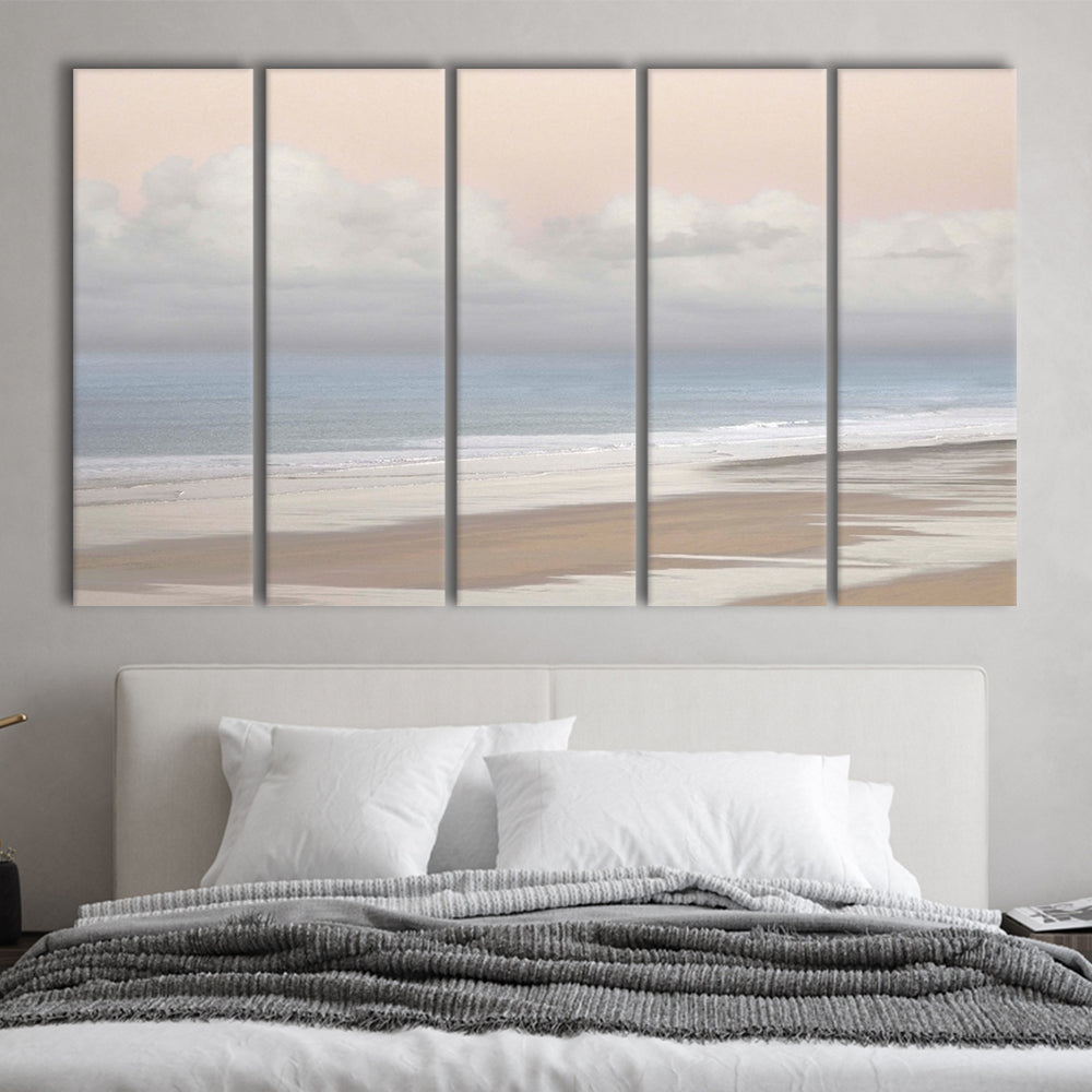 Pastel Seascapes Large Stretched Canvas Floating Frame Wall Art Print, 5 Piece B Extra Large Cavas Print Wall Art Decor