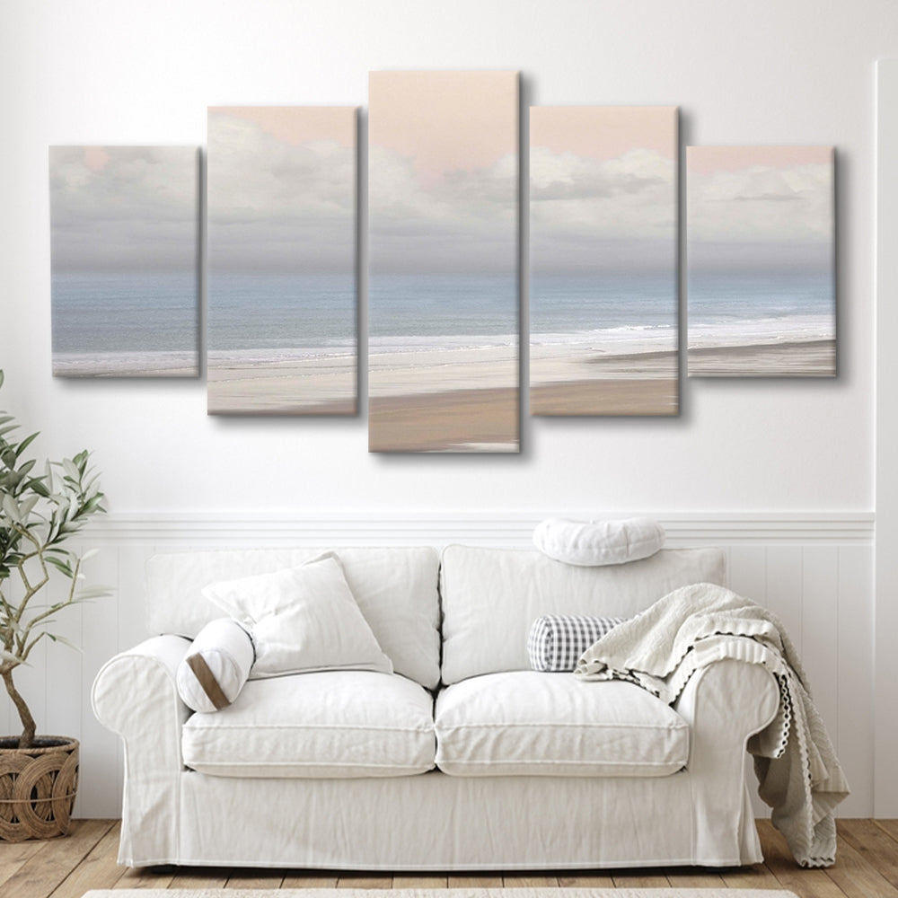 Pastel Seascapes Large Stretched Canvas Floating Frame Wall Art Print, 5 Piece Large Cavas Print Wall Art