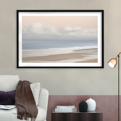 Pastel Seascapes Large Stretched Floating Frame Wall Art Print, Framed Art Print White Border