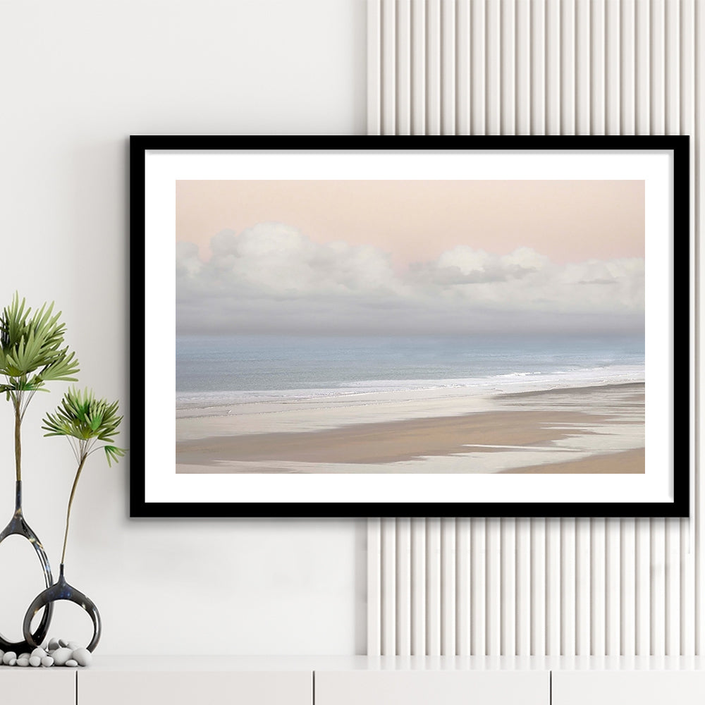 Pastel Seascapes Large Stretched Floating Frame Wall Art Print, Framed Art Print White Border